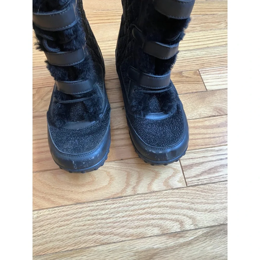 US Polo Assn Black Glitter‎ Quilted Fur Trim Winter Snow Boots Girls Size 6 Logo